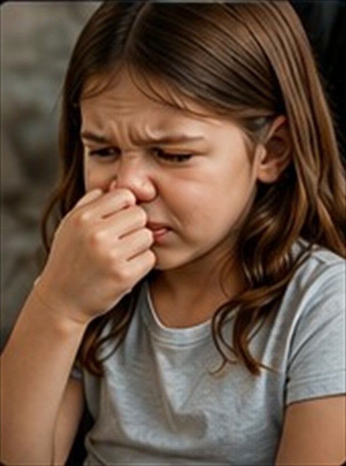 Criança incomodada com mau odor